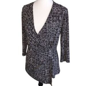 Anne Klein Abstract Print Faux Wrap Top Small